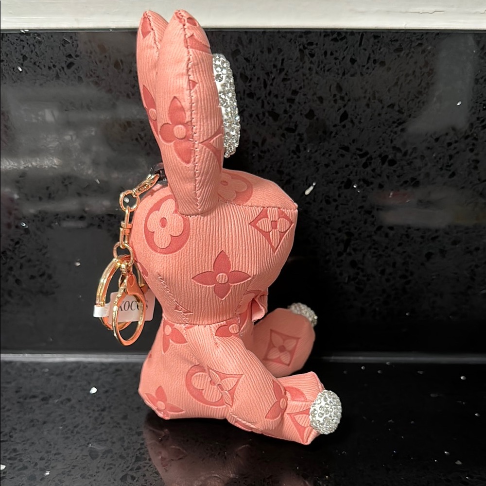NWT Pink Bunny Bag Charm or Keychain with Rhinestone Accents - Picture 4 of 6